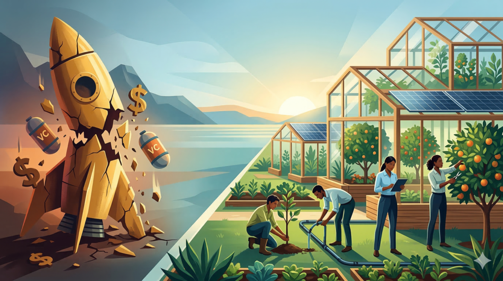 Illustration representing the shift toward capital efficient startups and sustainable company building