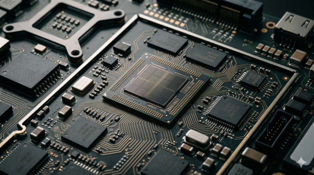 Semiconductor networking processor chip used in broadband and edge computing systems