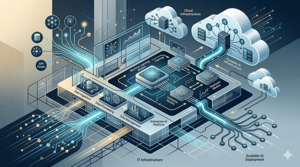 Illustration representing enterprise AI infrastructure and machine learning deployment systems
