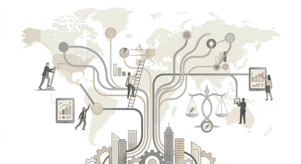 Illustration representing artificial intelligence systems analyzing business data