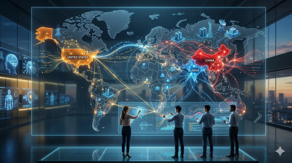 Global artificial intelligence competition between the United States, China and India
