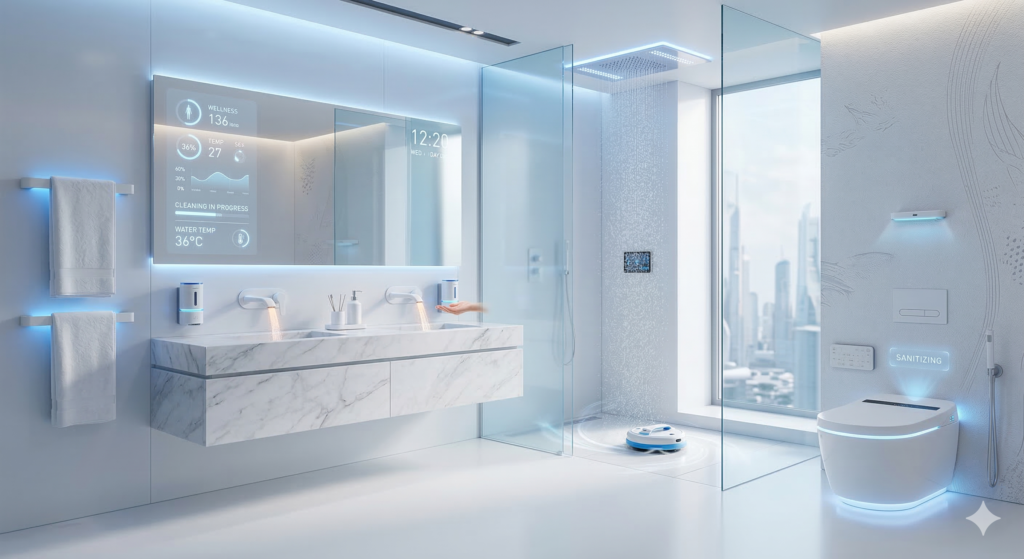 Futuristic smart home bathroom concept
