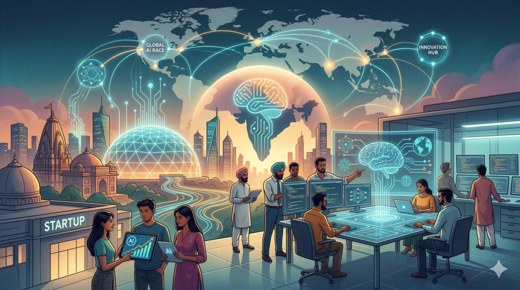 Illustration representing India’s growing role in the global artificial intelligence ecosystem