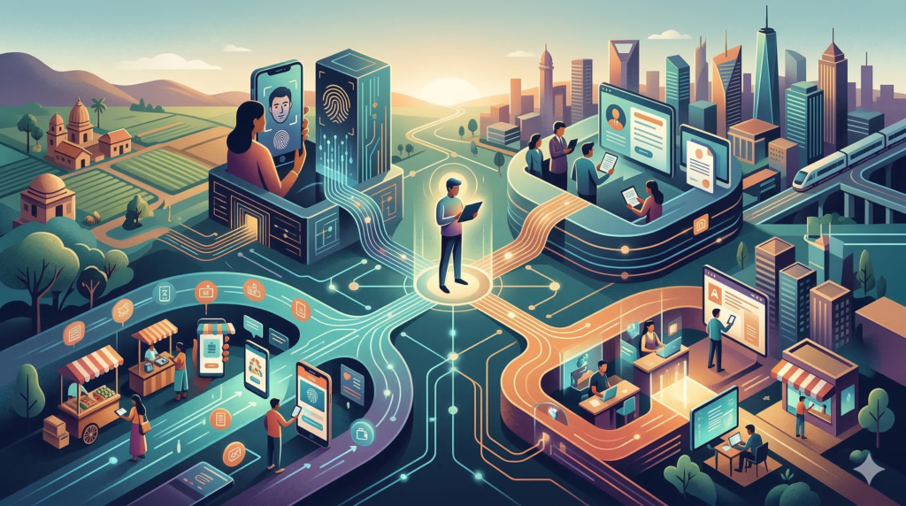 Illustration representing India’s digital public infrastructure powering the Digital India initiative