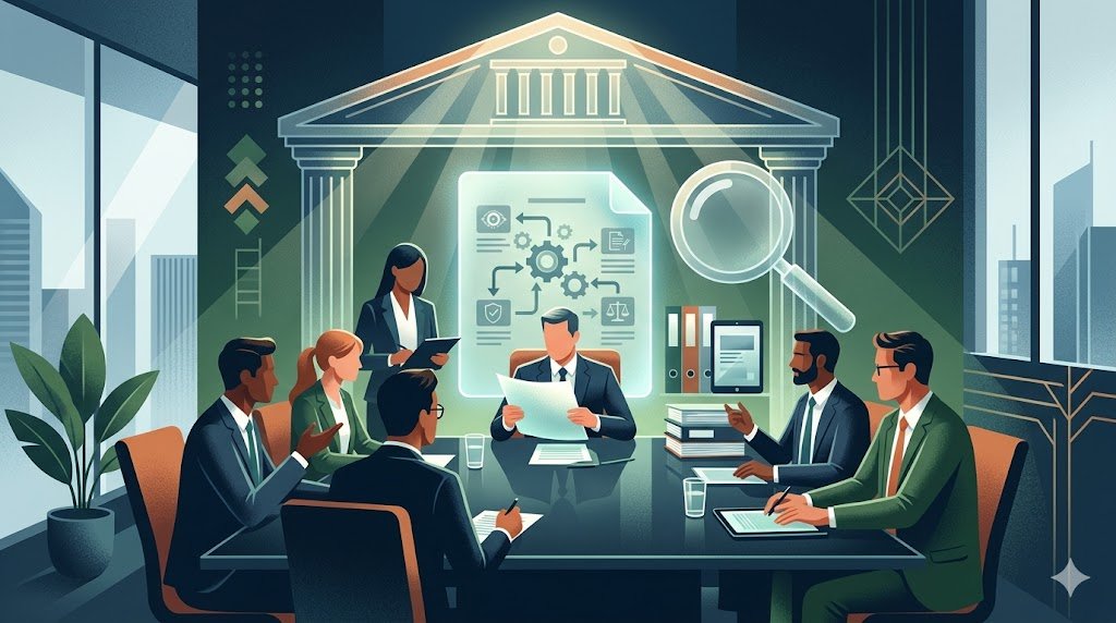 Illustration representing corporate governance frameworks and board oversight in modern corporations